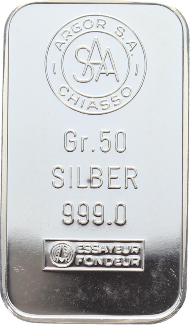 50 Gramm Silberbarren Argor SA Chiasso