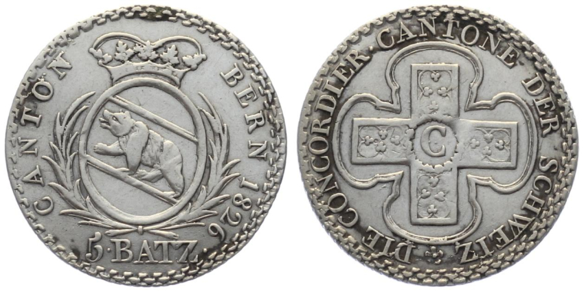 Bern 5 Batzen 1826 – Konkordatsmünze – Silber