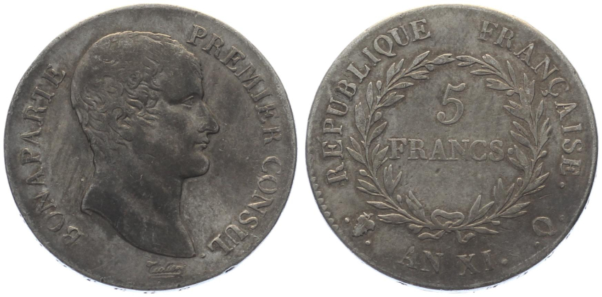 Frankreich 5 Francs AN XI Q - Bonaparte Premier Consul