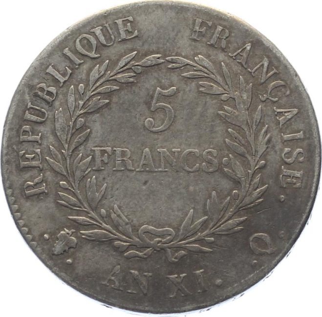 Frankreich 5 Francs AN XI Q - Bonaparte Premier Consul