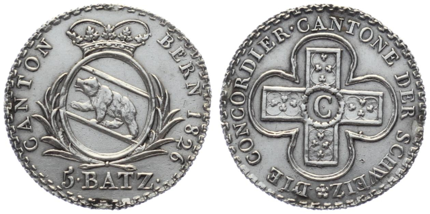 Bern 5 Batzen 1826 – Konkordatsmünze – Silber