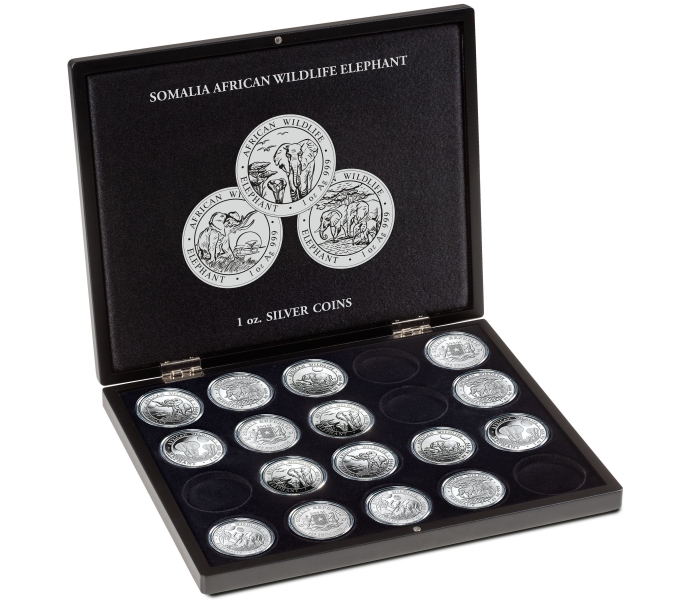 Münzkassette Voltima für 20 Silbermünzen „Somalia Elephant“ , inklusive Kapseln