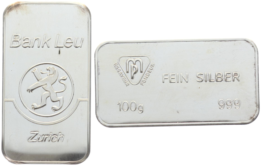 100 Gramm Silberbarren Bank Leu Zürich
