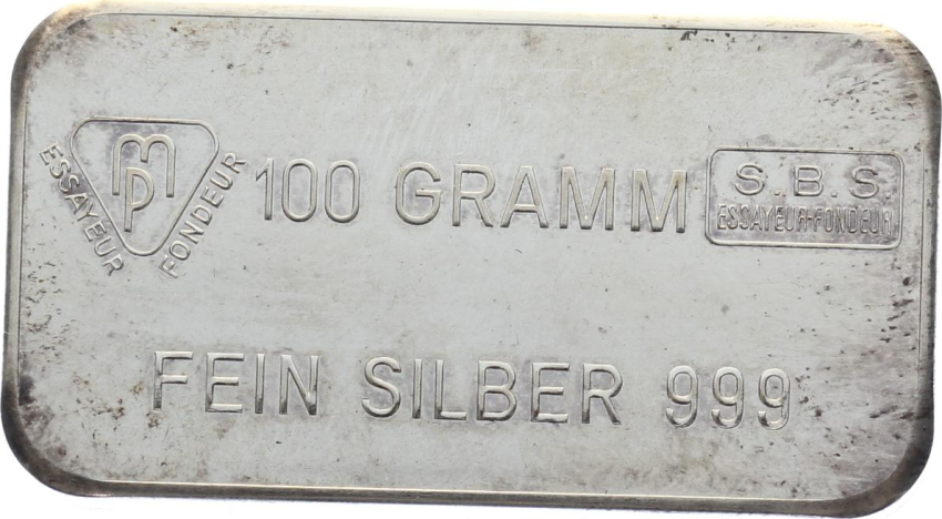 100 Gramm Silberbarren Schweizerischer Bankverein - MP Edelmetalle